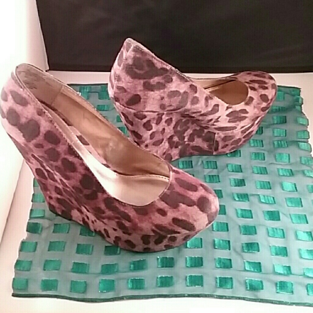 GLO jeans leopard platform wedge heel shoes